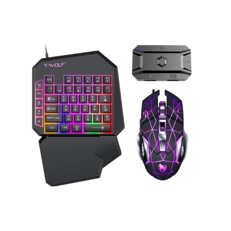 Gaming Keyboard 1 Hand - مجموعة لوحة مفاتيح وماوس للألعاب T-Wolf