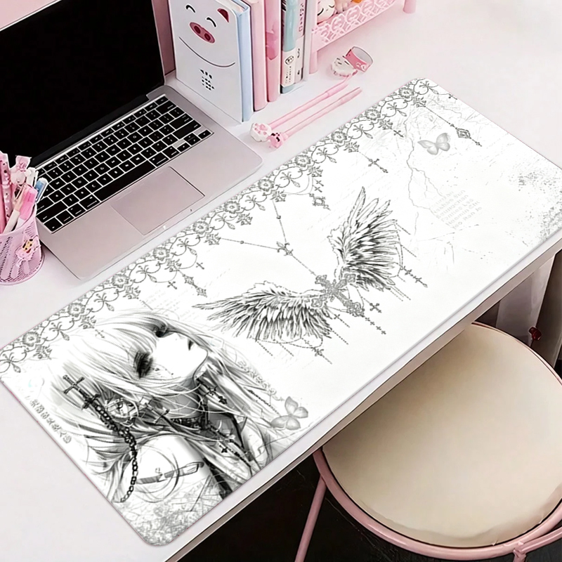 Gaming Keyboard And Mouse Pad - لوحة ماوس جلدية سوداء وبيضاء بتصميم