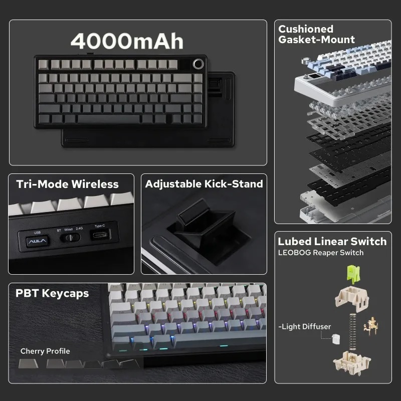 لوحة مفاتيح ميكانيكية AULA F75 - مراجعة Gaming Keyboard Wireless وسعره