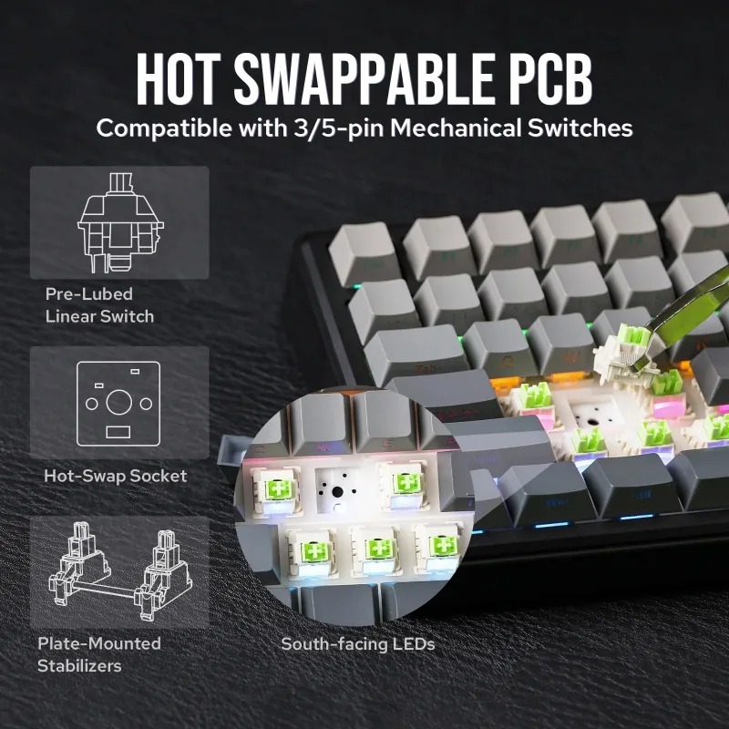 لوحة مفاتيح ميكانيكية AULA F75 - مراجعة Gaming Keyboard Wireless وسعره